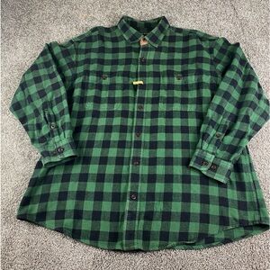 Orvis Flannel Shirt Lumberjack Green Leather Trim XXL